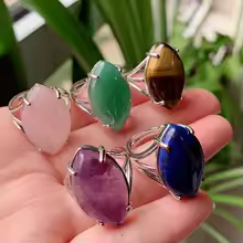 טבעת אבן טבעית מתכווננת – אופל, אמטיסט, קריסטל למסיבות וחתונות - Image 25