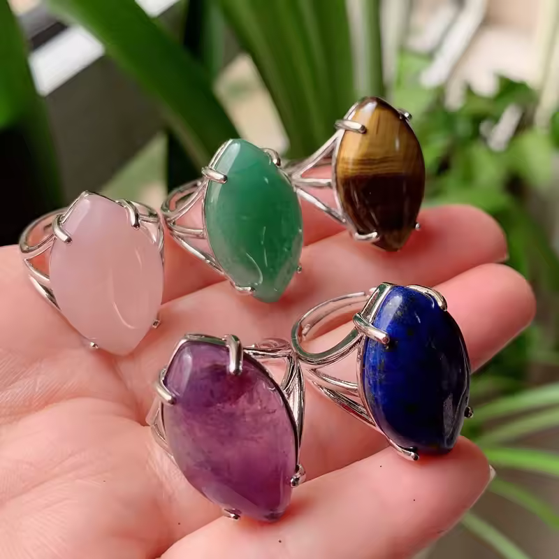 טבעת אבן טבעית מתכווננת – אופל, אמטיסט, קריסטל למסיבות וחתונות - Image 2