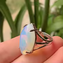 טבעת אבן טבעית מתכווננת – אופל, אמטיסט, קריסטל למסיבות וחתונות - Image 21