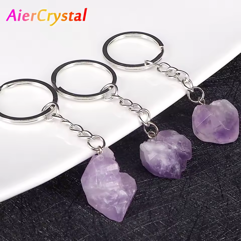 מחזיק מפתחות פרח אמטיסט טבעי – תמונה 2