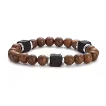 צמיד מלקיט קלאסי לגברים – תכשיט ריפוי עם חרוזי לבה להקלה על סוכרת לנשים – תמונה 5