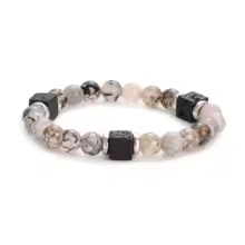 צמיד מלקיט קלאסי לגברים – תכשיט ריפוי עם חרוזי לבה להקלה על סוכרת לנשים – תמונה 15