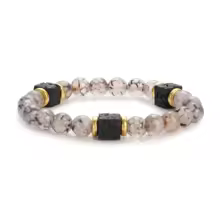 צמיד מלקיט קלאסי לגברים – תכשיט ריפוי עם חרוזי לבה להקלה על סוכרת לנשים – תמונה 2